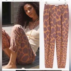 Anthropologie Tamarind Brown Animal Print Linen Jogger sz 10